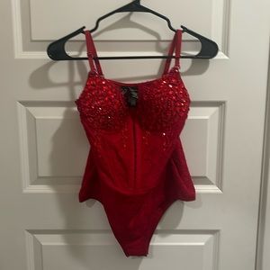 Jeweled red corset bodysuit